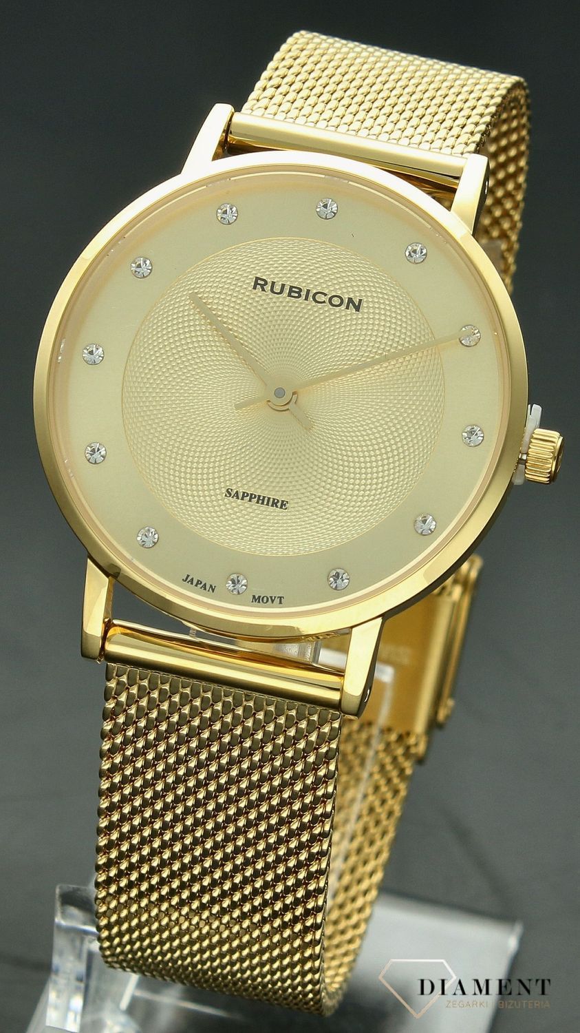 Zegarek damski Rubicon złoty z szafirowym szkłem RNBD88 cyrkonie.jpg